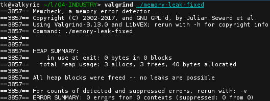 Valgrind Memory Leak Fixed